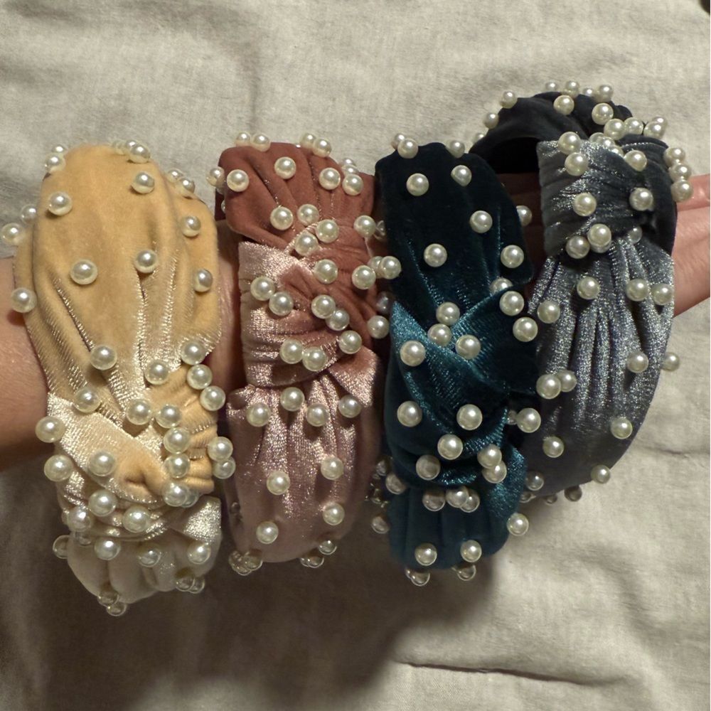 Pearl Embellished Headbands - Cream, Pink, Teal Blue, Gray